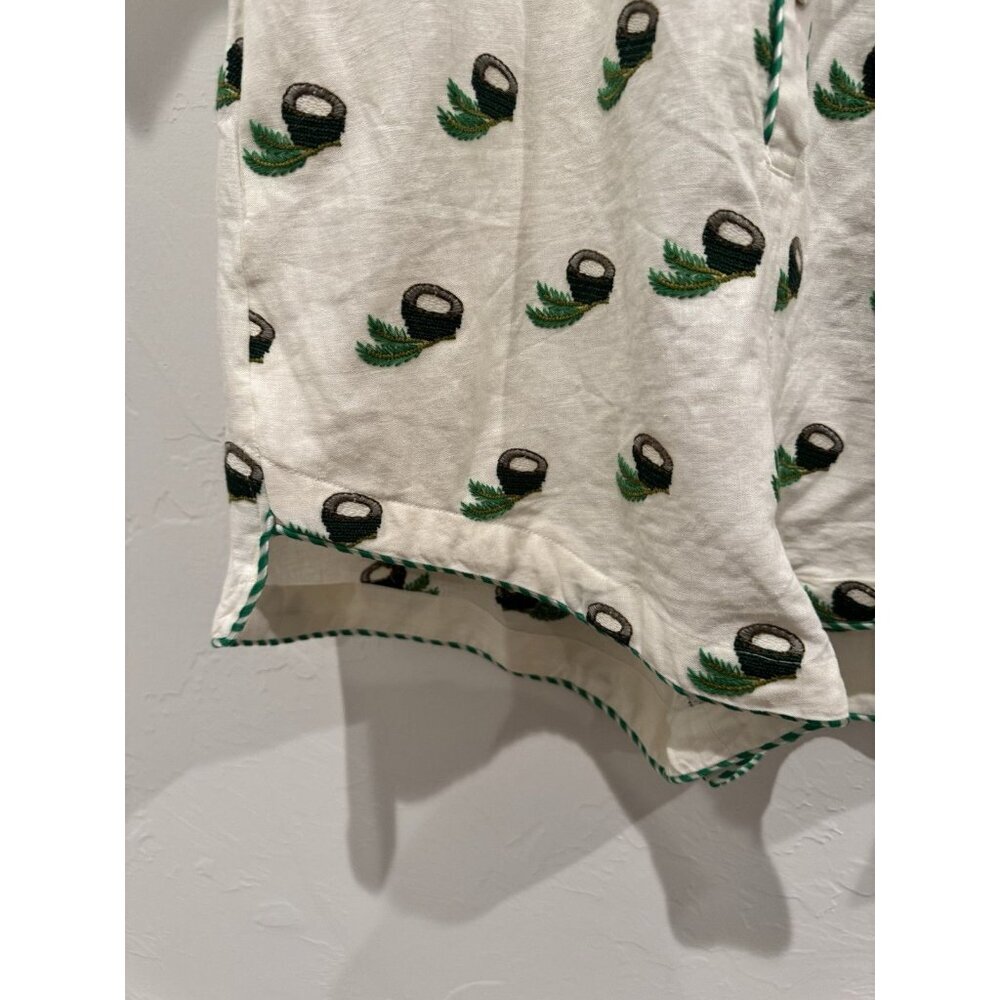 FARM RIO Embroidered Coconut Romper Jumpsuit Shorts Cross Stitch Linen Medium - Picture 10 of 16
